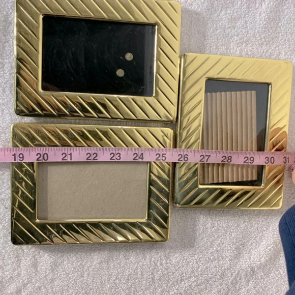 Vintage Gold Brass Tone Diagonal Ribbed Texture Picture Frames X3 - Picture 12 of 13